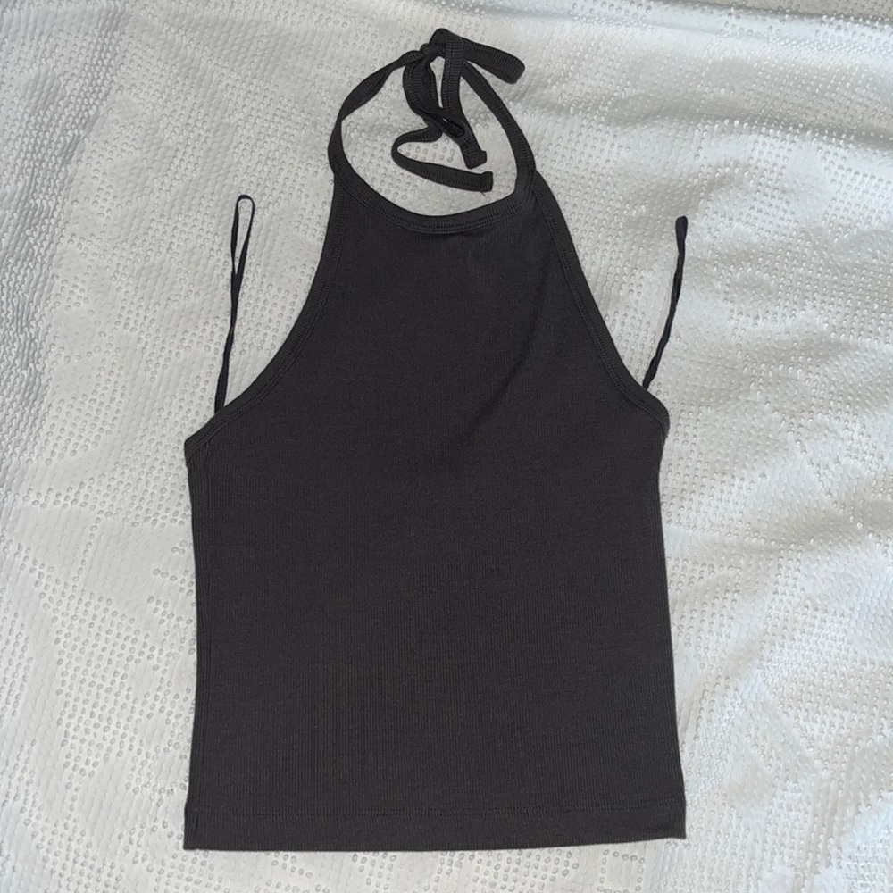 American Eagle grey tie back ribbed halter top